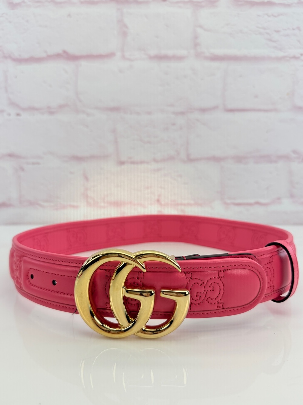 Gucci Gg Marmont Matelassé Wide Belt In Pink NEW 400593 75/30